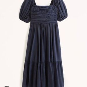 Abercrombie & Fitch Emerson Poplin Puff Navy Midi Dress